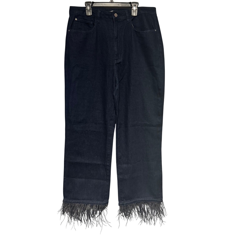 WE WORE WHAT Revolve Dark Wash Feather Trim Denim‎ Jeans Size 32 Party